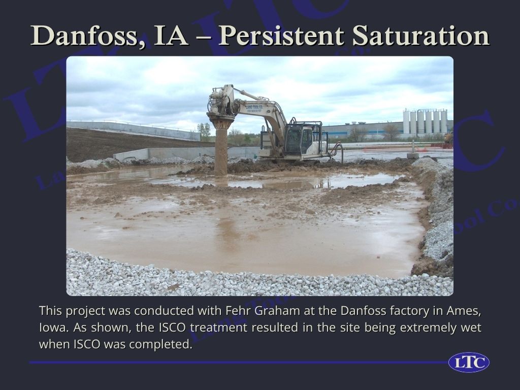 This project was conducted with Fehr Graham at the Danfoss factory in Ames, Iowa. As shown, the ISCO treatment resulted in the site being extremely wet when ISCO was completed.